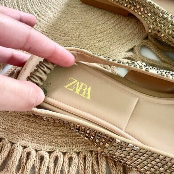 Zara Sparkly Slingback Gold Pointed Toe Rhinestone Flats Size 39 - Picture 5 of 9